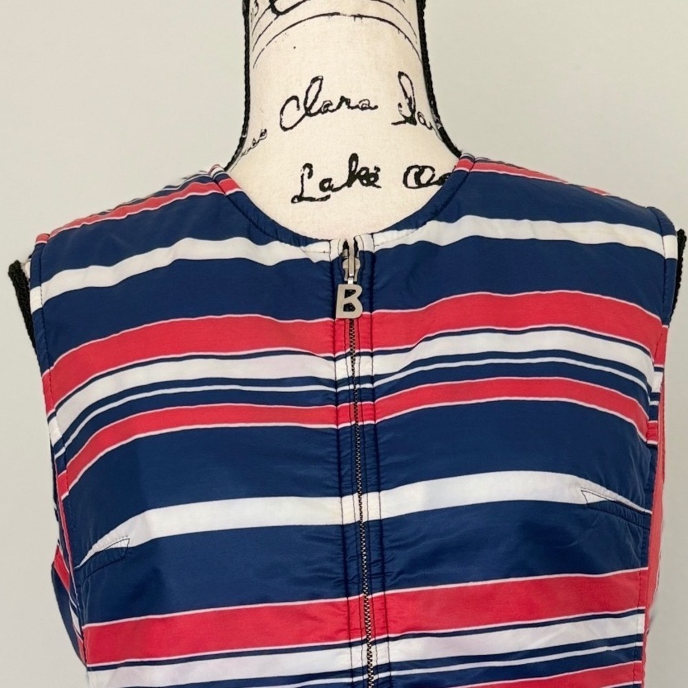 Bogner Vintage Striped Puffer Vest Red White Blue Nylon Zip Front Size 12/40 - Picture 9 of 15
